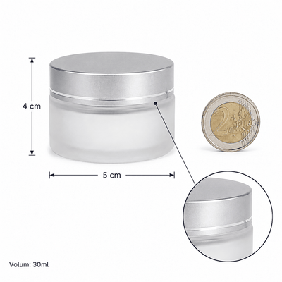 Borcan rotund mat cu capac argintiu 30ml - CraftUp