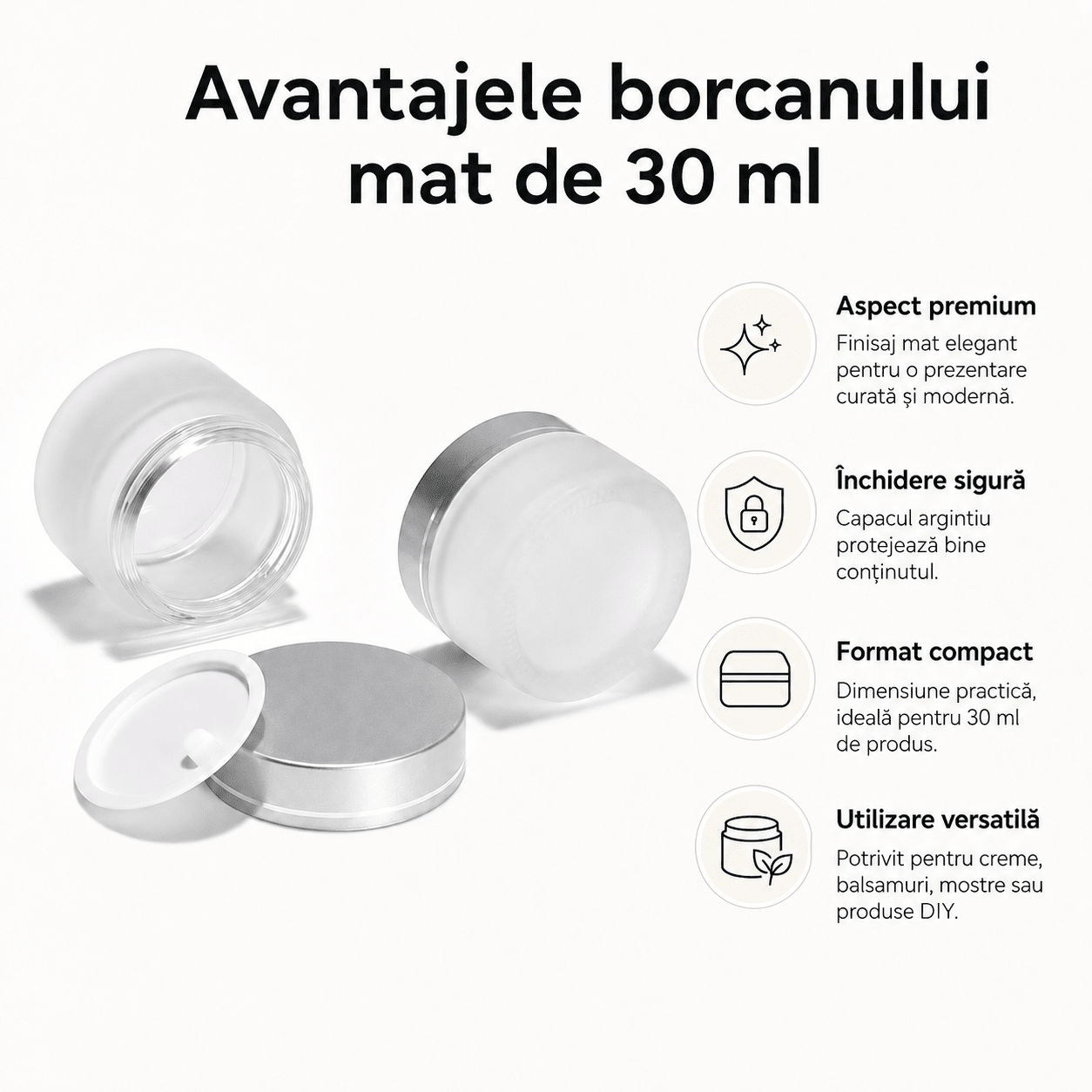 Borcan rotund mat cu capac argintiu 30ml - CraftUp