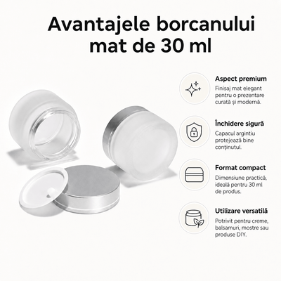 Borcan rotund mat cu capac argintiu 30ml - CraftUp