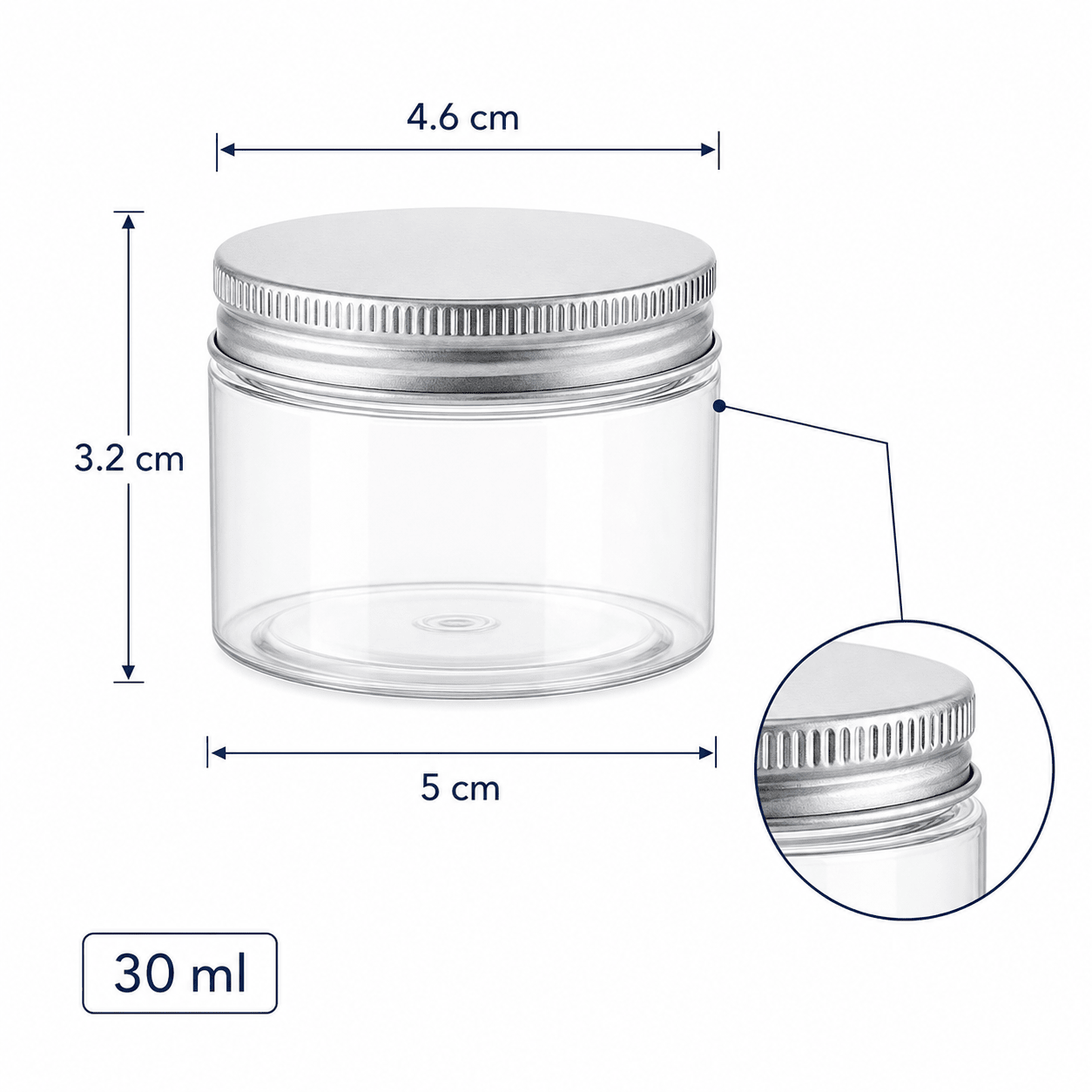 Borcan rotund transparent cu capac aluminiu - CraftUp