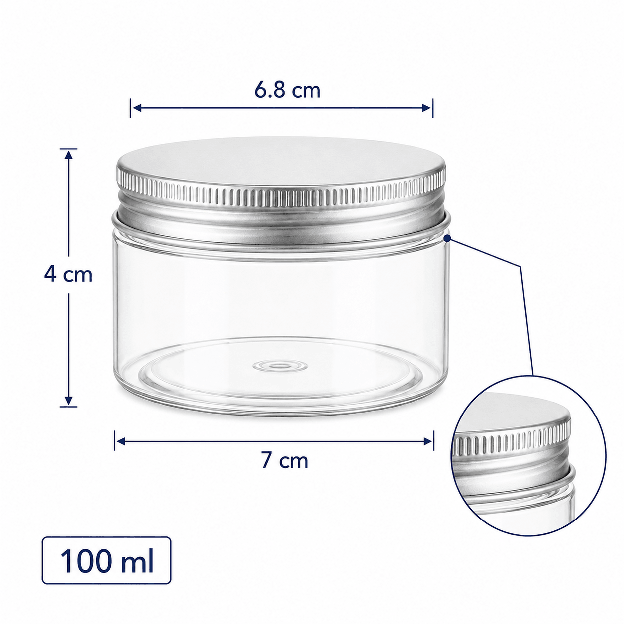 Borcan rotund transparent cu capac aluminiu - CraftUp