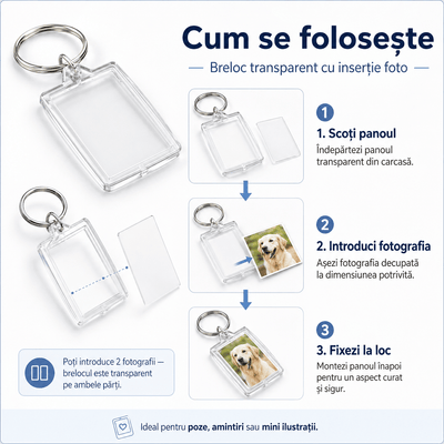 Breloc dreptunghiular transparent inserție foto 5,5x4cm - CraftUp