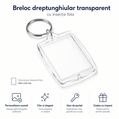 Breloc dreptunghiular transparent inserție foto 5,5x4cm - CraftUp