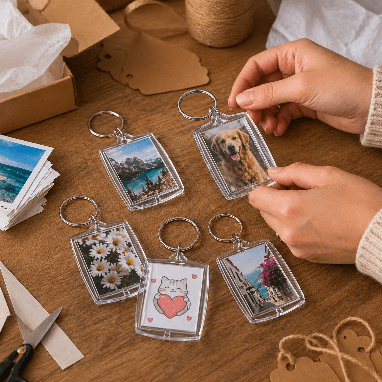 Breloc dreptunghiular transparent inserție foto 5,5x4cm - CraftUp