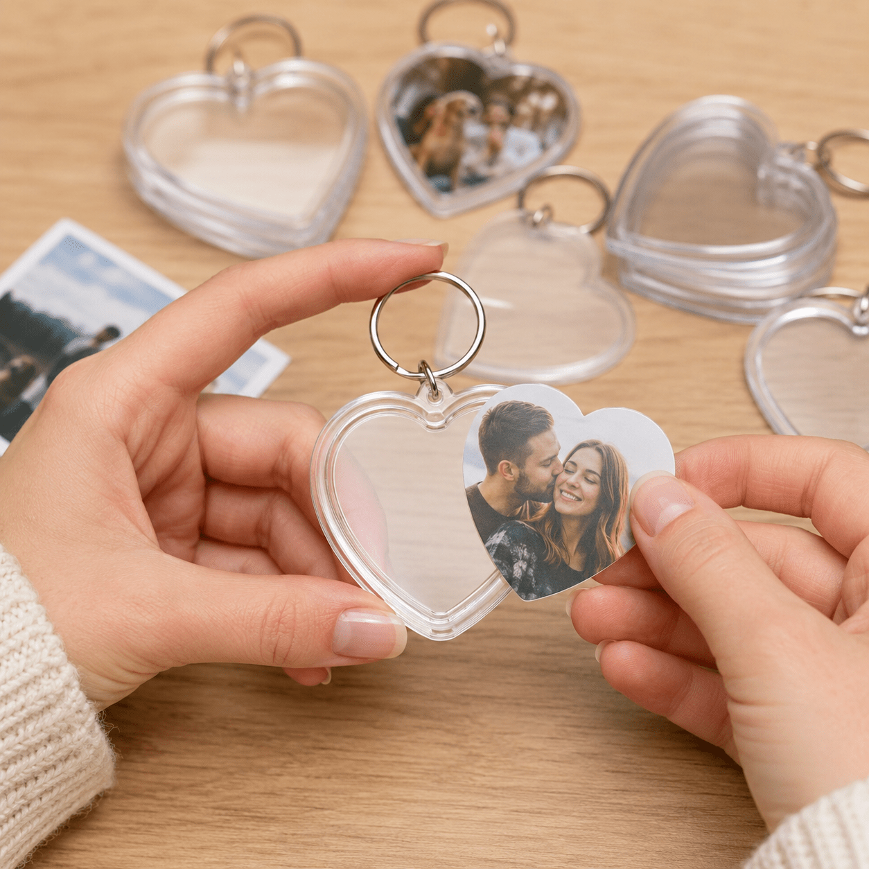 Breloc inimă transparent inserție foto 5cm - CraftUp