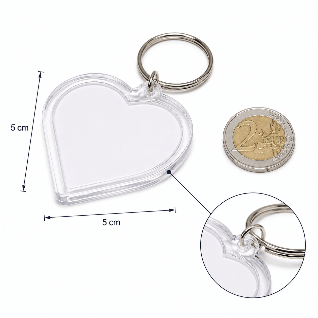 Breloc inimă transparent inserție foto 5cm - CraftUp