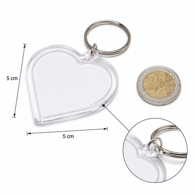 Breloc inimă transparent inserție foto 5cm - CraftUp