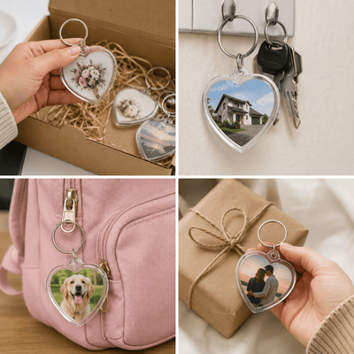 Breloc inimă transparent inserție foto 5cm - CraftUp