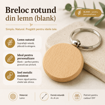 Breloc rotund din lemn (blank) 4cm - CraftUp