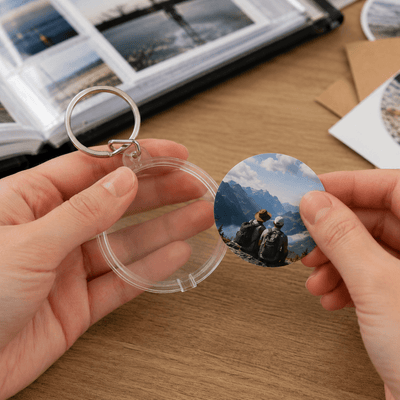 Breloc rotund transparent inserție foto 4,7cm - CraftUp