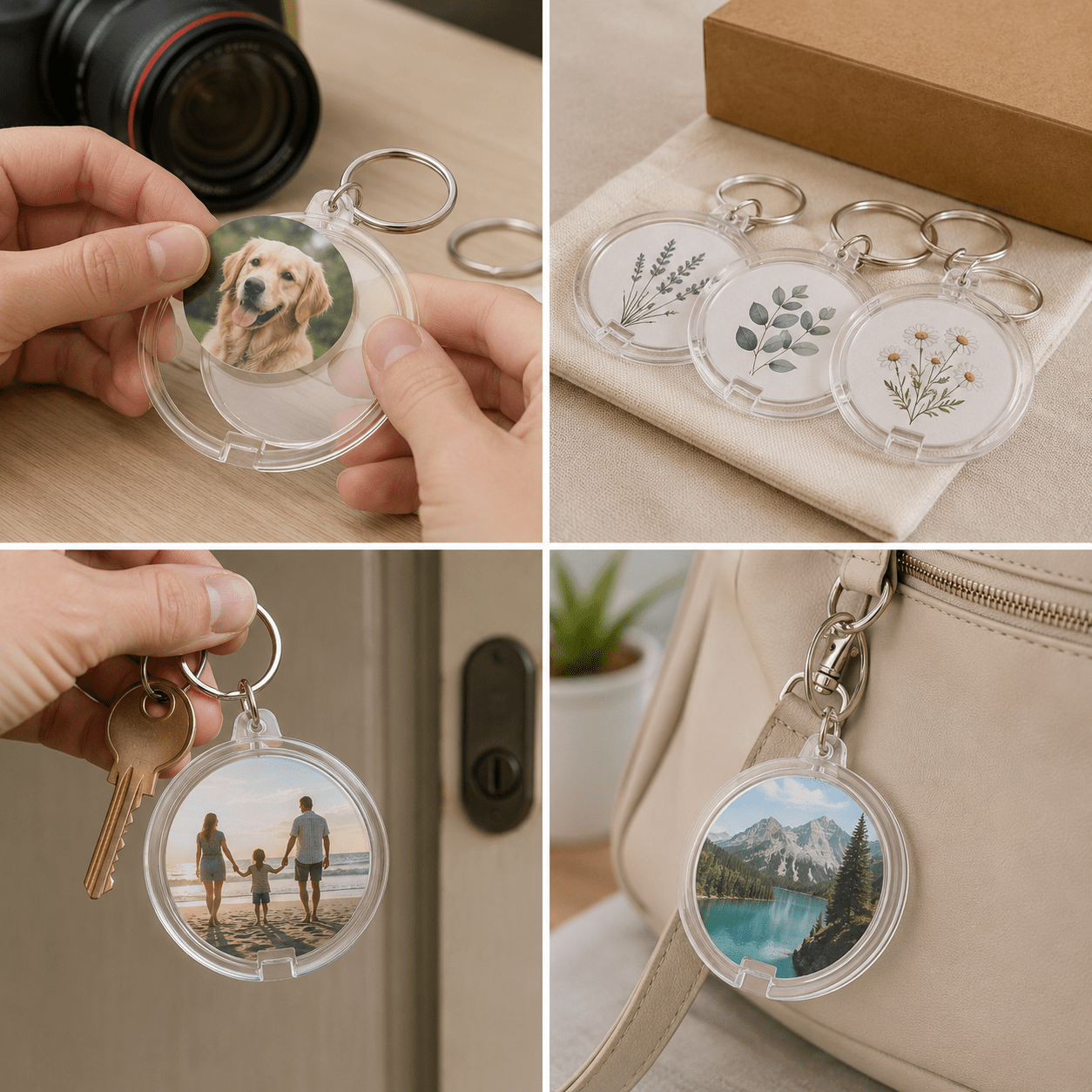 Breloc rotund transparent inserție foto 4,7cm - CraftUp