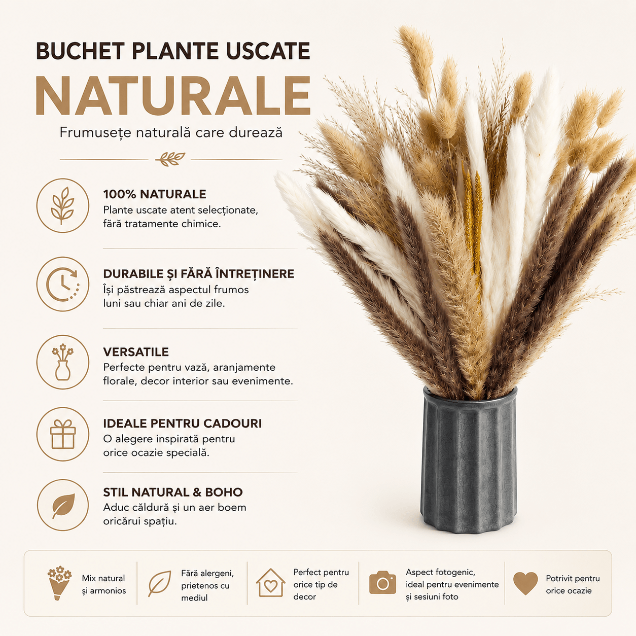 Buchet de plante uscate naturale - mix (set 120 buc) - CraftUp