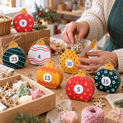 Calendar Advent cutii glob de Crăciun - multicolor (set 24 buc) - CraftUp