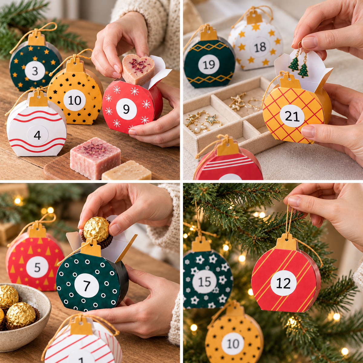 Calendar Advent cutii glob de Crăciun - multicolor (set 24 buc) - CraftUp