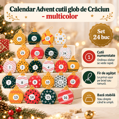 Calendar Advent cutii glob de Crăciun - multicolor (set 24 buc) - CraftUp