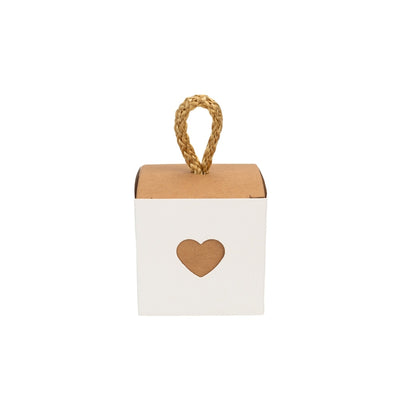 Cutie 2 culori cu sfoară model inimă - alb și interior maro (set 50 buc) - CraftUp