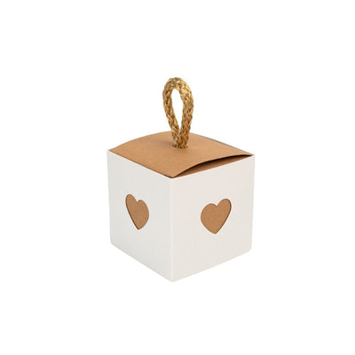 Cutie 2 culori cu sfoară model inimă - alb și interior maro (set 50 buc) - CraftUp