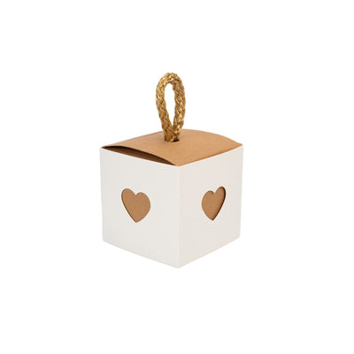 Cutie 2 culori cu sfoară model inimă - alb și interior maro (set 50 buc) - CraftUp