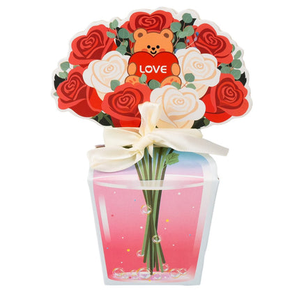 Cutie cadou buchet trandafiri cu ursuleț (set 10 buc) - CraftUp