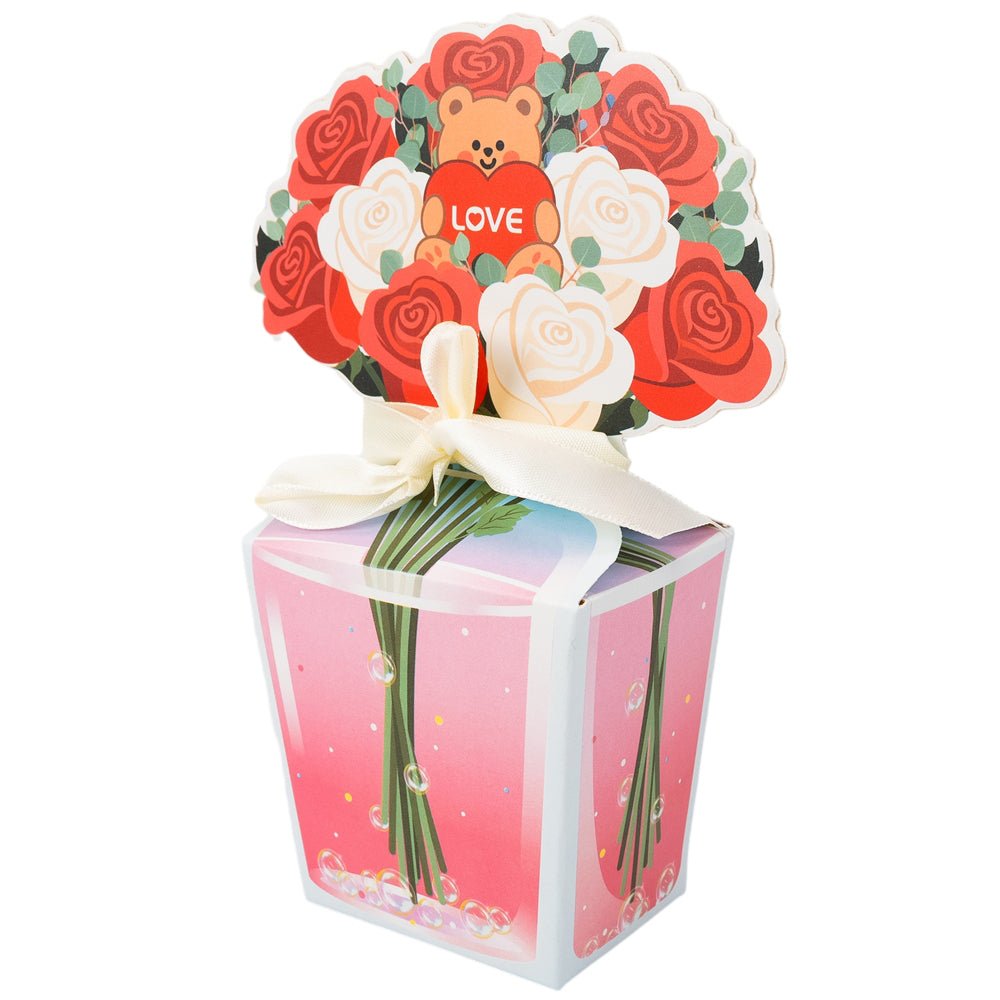 Cutie cadou buchet trandafiri cu ursuleț (set 10 buc) - CraftUp