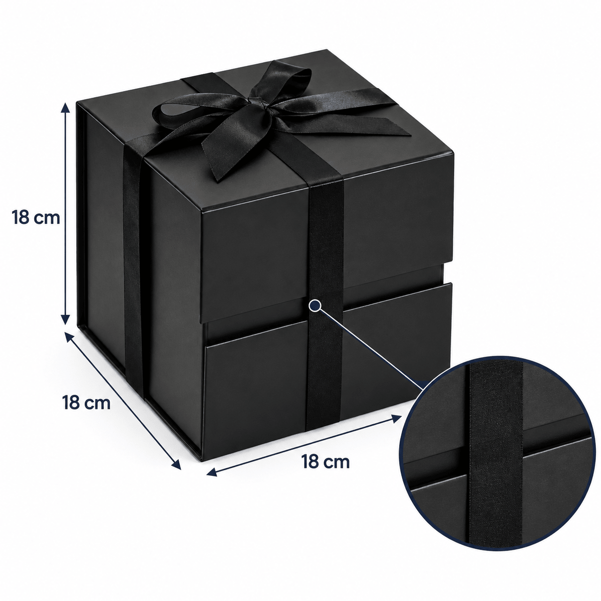 Cutie cadou cub magnetică pliabilă cu fundă - negru - CraftUp