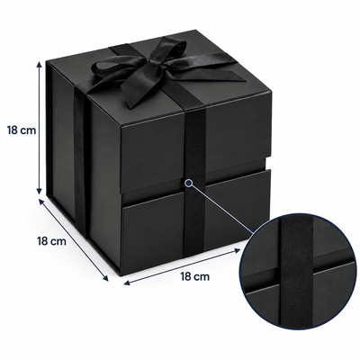 Cutie cadou cub magnetică pliabilă cu fundă - negru - CraftUp