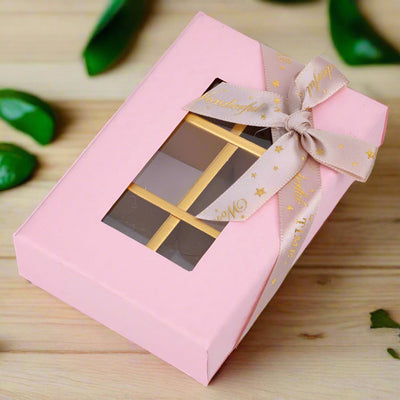 Cutie cadou din hârtie cu 6 compartimente, fereastră și panglică - roz (set 6 buc) - 9x6x4cm - CraftUp