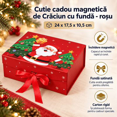 Cutie cadou magnetică de Crăciun cu fundă, 24x17,5x10,5 cm - roșu - CraftUp