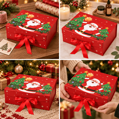 Cutie cadou magnetică de Crăciun cu fundă, 24x17,5x10,5 cm - roșu - CraftUp