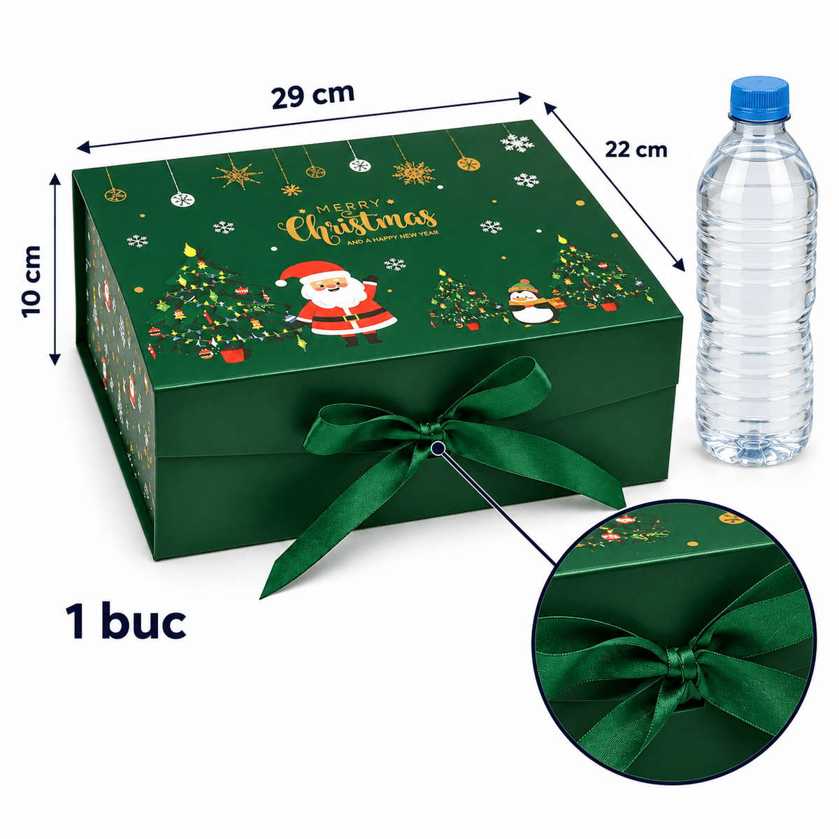 Cutie cadou magnetică de Crăciun cu fundă, 29x22x10 cm - verde - CraftUp