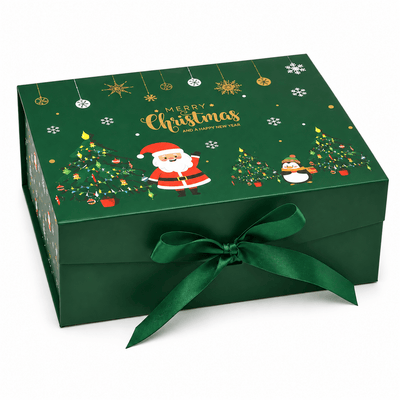 Cutie cadou magnetică de Crăciun cu fundă, 29x22x10 cm - verde - CraftUp