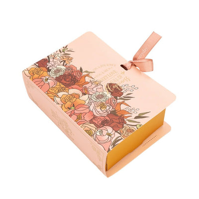 Cutie carte cu funda satinata si design floral - roz (set 50 buc) - CraftUp