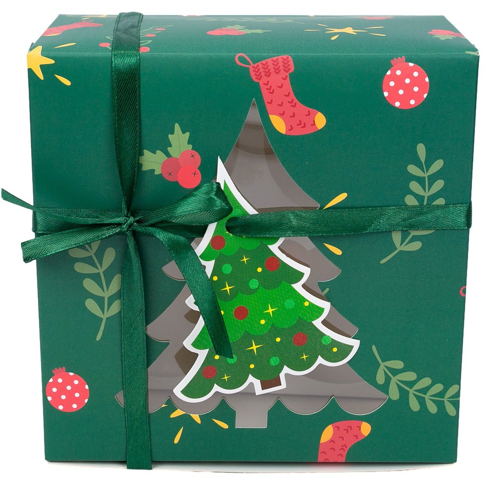 Cutie Crăciun cu panglică, fereastră și 4 compartimente - mix 4 modele (set 12 buc) - CraftUp