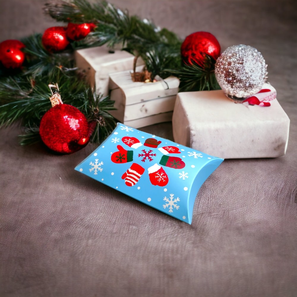 Cutie Crăciun în formă de pernă - model 3 fulgi de zăpadă (set 50 buc) 12x7.2x2.5cm - CraftUp