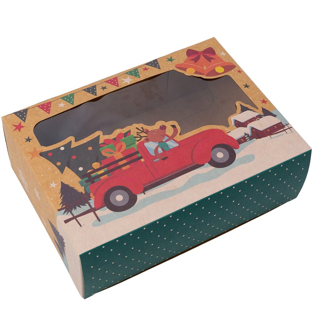 Cutie Crăciun kraft cu mașina, cadouri și fereastră (set 50 buc) - CraftUp