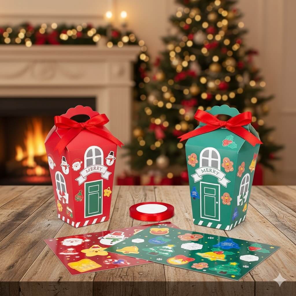 Cutie Crăciun tip casuță înaltă - mix 2 modele (set 24 buc) - CraftUp