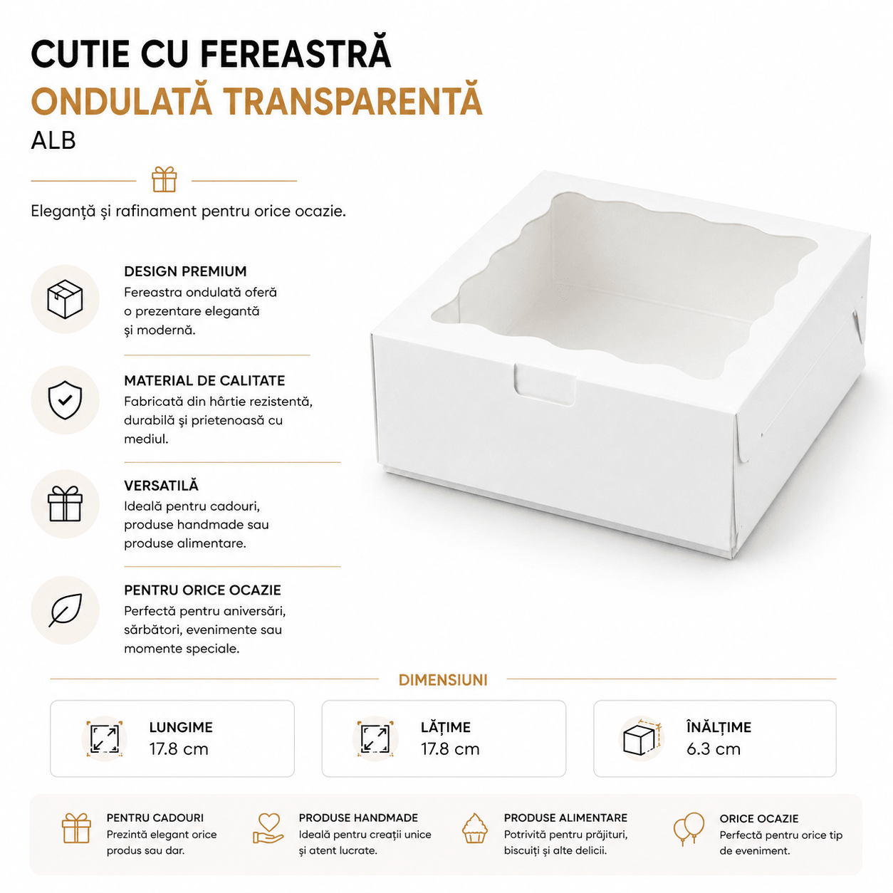 Cutie cu fereastră ondulată transparentă - alb (set 50 buc) - CraftUp