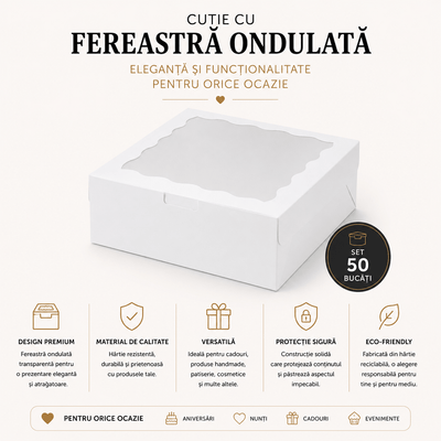 Cutie cu fereastră ondulată transparentă - alb (set 50 buc) - CraftUp