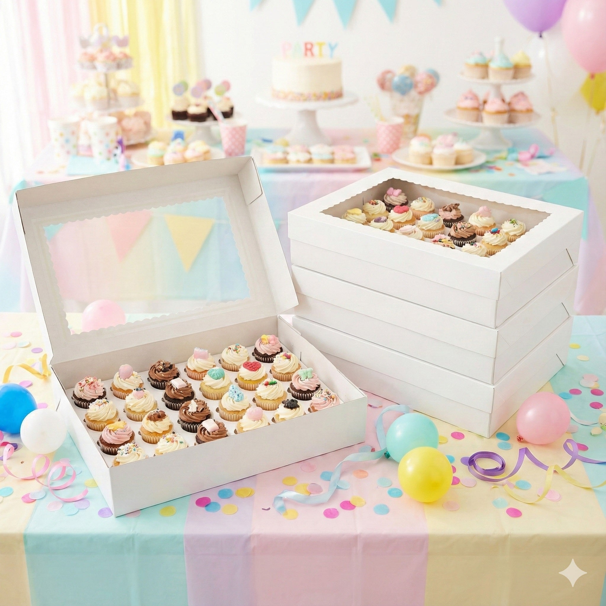 Cutie cu fereastră și insert pentru 24 mini brioșe - Alb (set 5 buc) - CraftUp