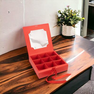 Cutie cu fereastră și panglică 9 compartimente - roșu (set 5 buc) - CraftUp