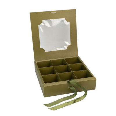 Cutie cu fereastră și panglică 9 compartimente - verde (set 5 buc) - CraftUp