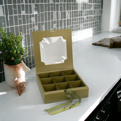 Cutie cu fereastră și panglică 9 compartimente - verde (set 5 buc) - CraftUp