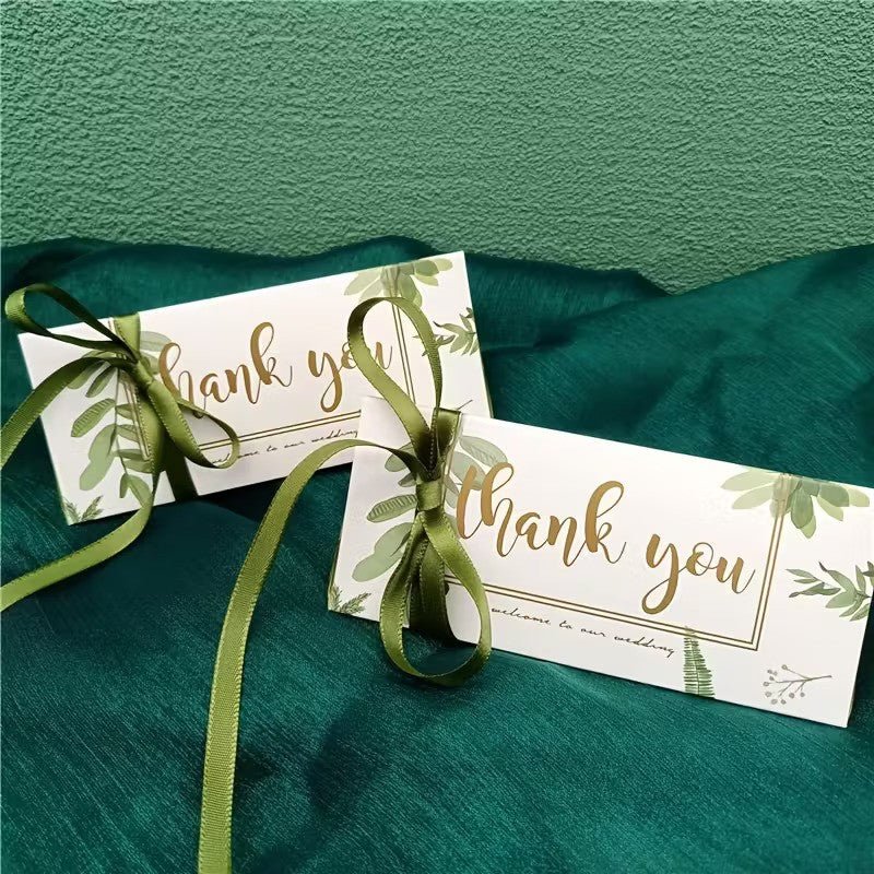 Cutie cu mesaj Thank you și panglică - verde (set 50 buc) - 13x5.5 - CraftUp