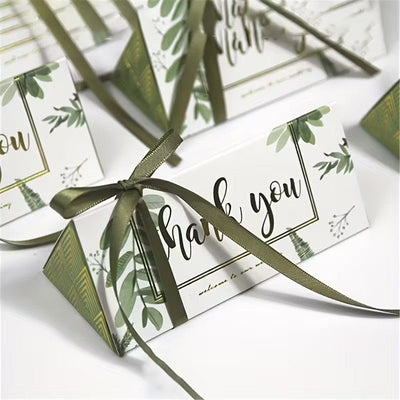 Cutie cu mesaj Thank you și panglică - verde (set 50 buc) - 13x5.5 - CraftUp