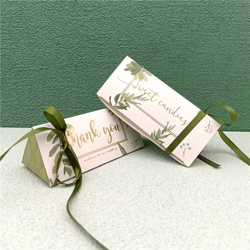 Cutie cu mesaj Thank you și panglică - verde (set 50 buc) - 13x5.5 - CraftUp