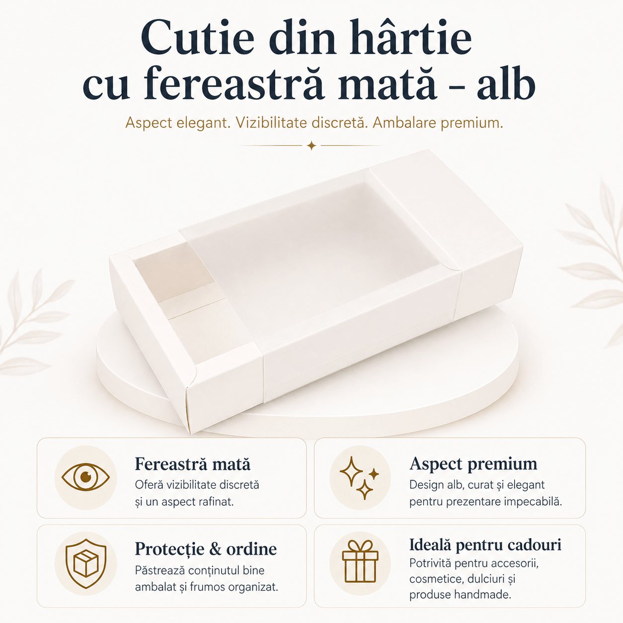 Cutie din hârtie cu fereastră mată - alb (set 50 buc) - CraftUp