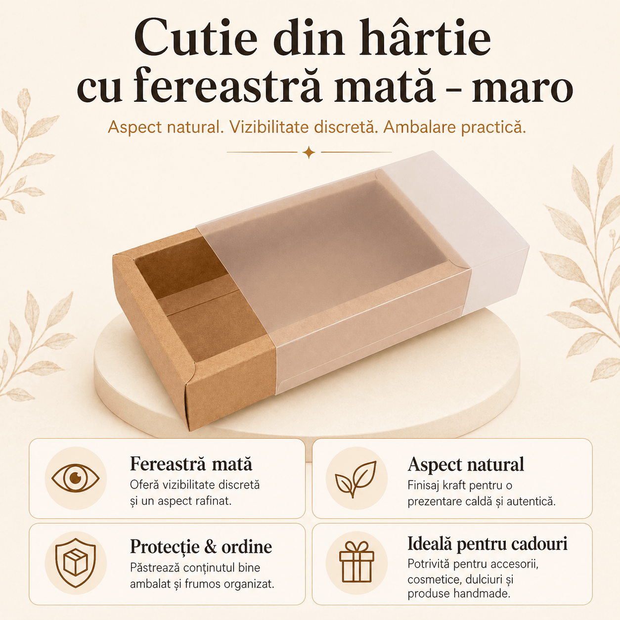 Cutie din hârtie cu fereastră mată - kraft (set 50 buc) - CraftUp