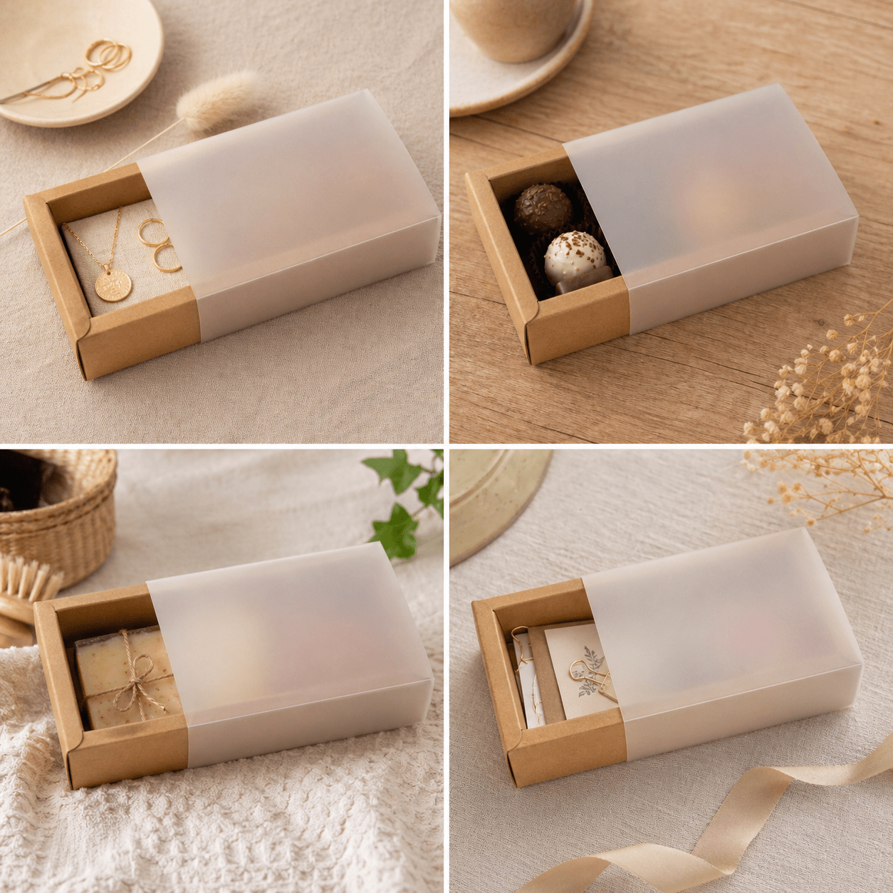 Cutie din hârtie cu fereastră mată - kraft (set 50 buc) - CraftUp