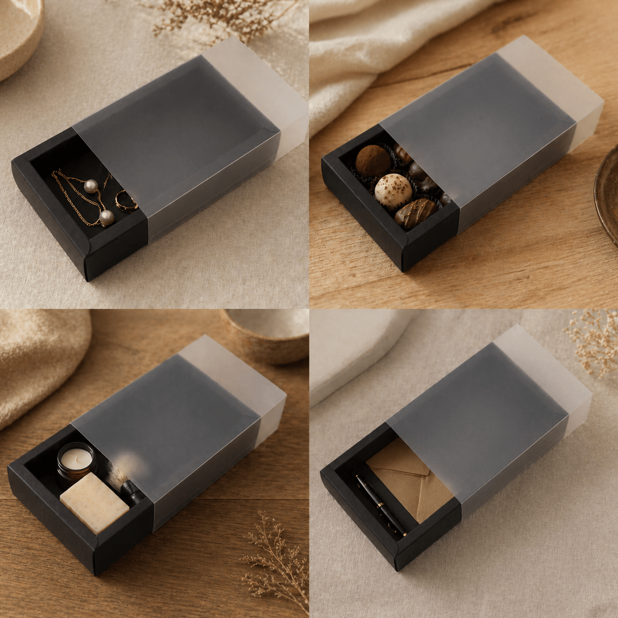 Cutie din hârtie cu fereastră mată - negru (set 50 buc) - CraftUp