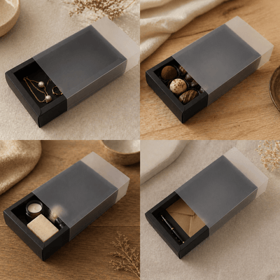 Cutie din hârtie cu fereastră mată - negru (set 50 buc) - CraftUp